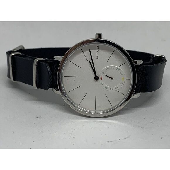 Skagen SKW2358 Hagen Women's Black Leather Analog White Dial Quartz Watch HK770 - Picture 5 of 11